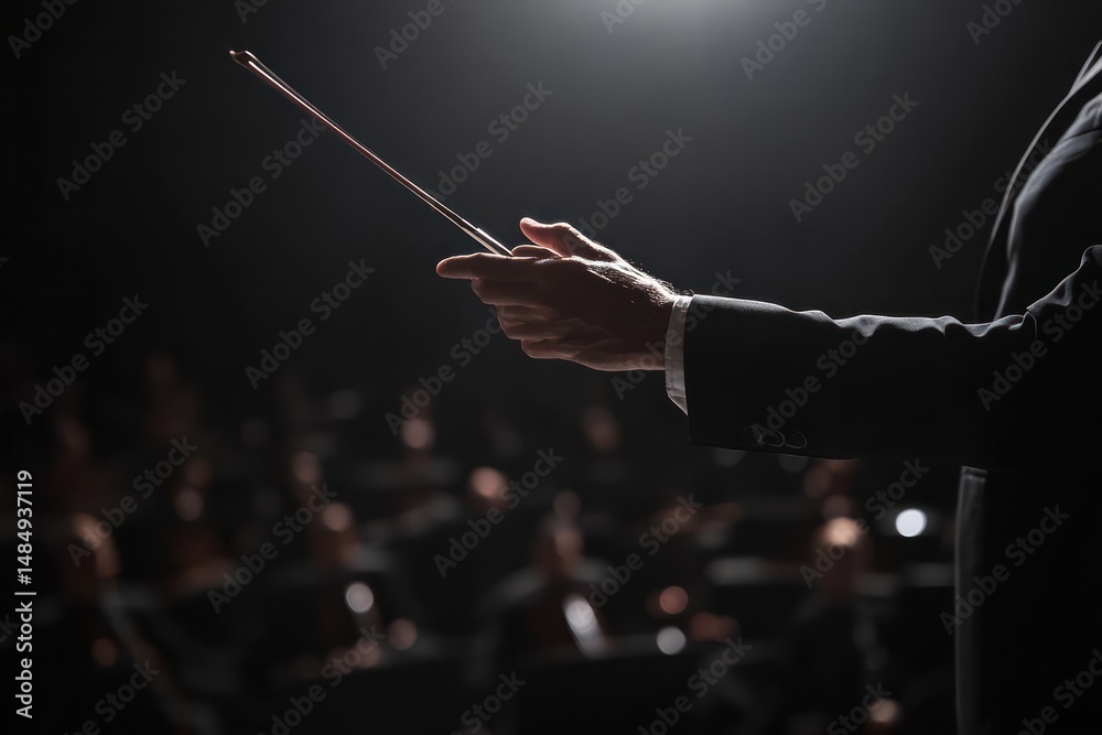 Fototapeta premium Orchestral conductor leading performance in concert hall