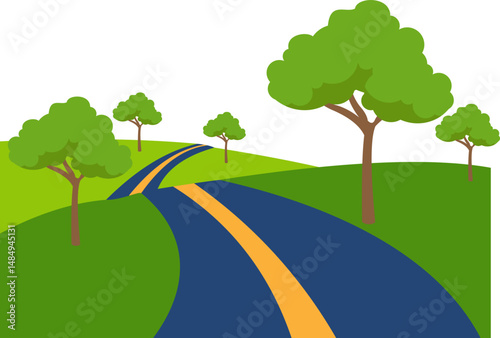 Highway Road With Grass And Mountain Illustration
