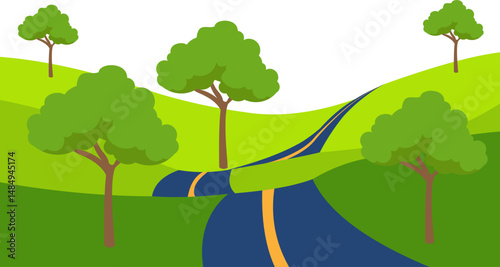 Highway Road With Grass And Mountain Illustration