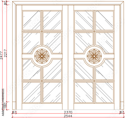 vector illustration sketch of teak wood door with classic carvings