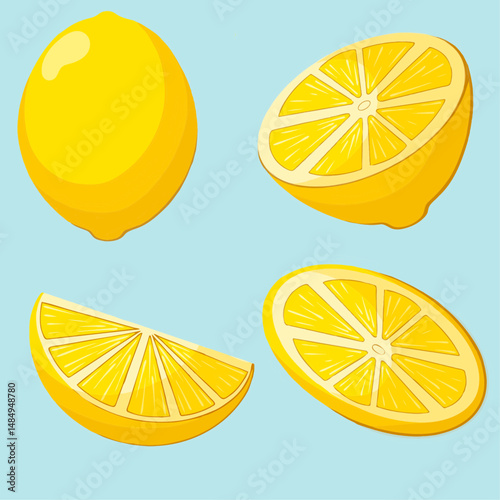 Lemon fruit icon. Icon set lemon In various forms of pieces