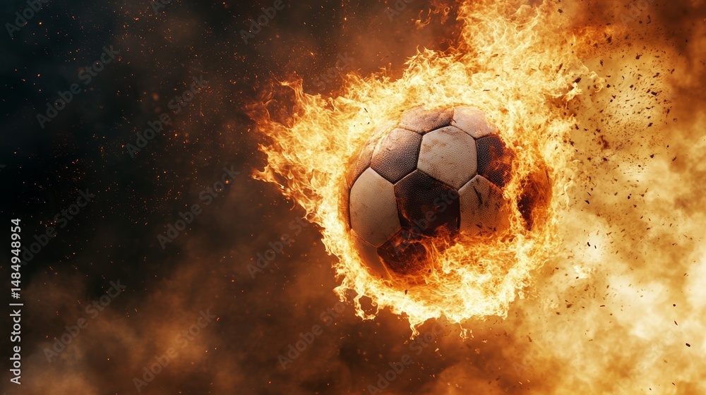 Fototapeta premium A volleyball exploding into flames as itâ€™s hit, dramatic and powerful
