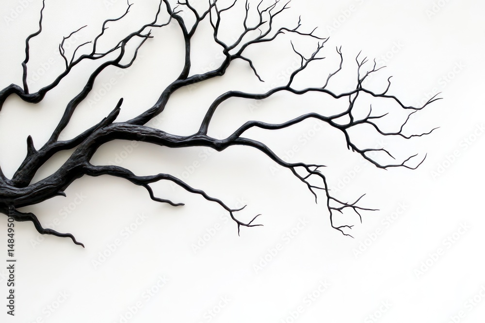 Obraz premium Twisted black tree branches on white background