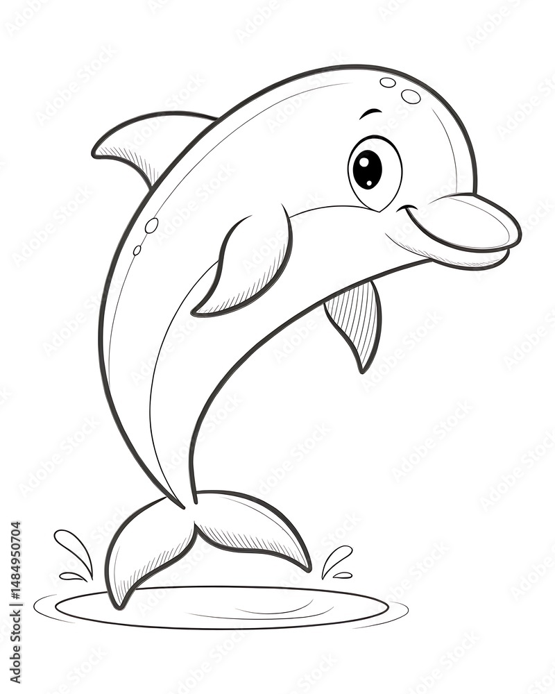 Fototapeta premium Adorable Dolphin Coloring Page for Kids Fun and Easy Printable Ocean Animal Drawing