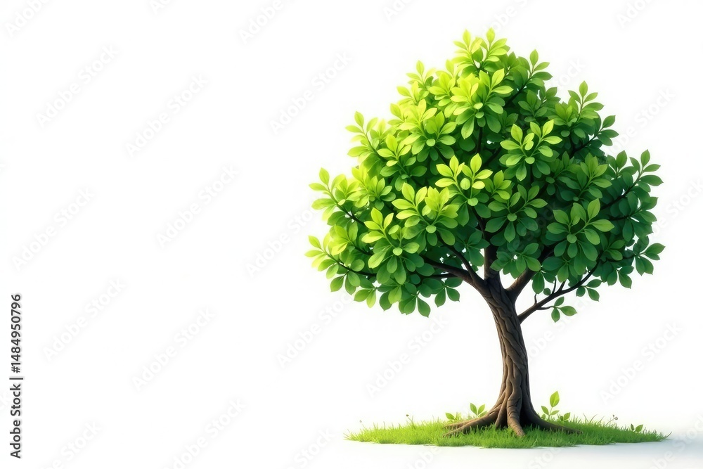 Obraz premium Small tree, leaves and branches, against white, plant, white background