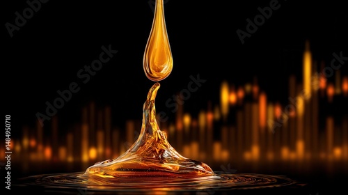 Black oil prices high jump Gold bars investment security wealth Liquid drop creating ripples with a glowing backdrop.