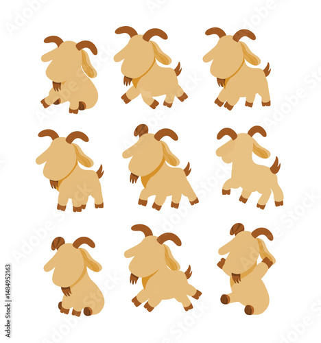 Cute Faceless Goats in Various Poses – Funny Cartoon Farm Animal Vector Set