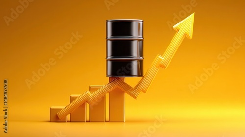 Black oil prices high jump Gold bars investment security wealth Graph showing rising oil prices with barrels and an upward arrow.