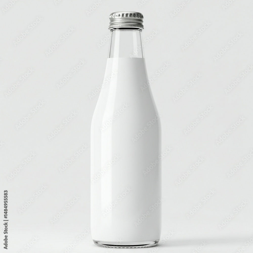 Refreshing Milk Bottle Clean Design, Pure White Label, Glass Container Refreshing Milk Bottle Clean Design, Pure White Label, Glass Container