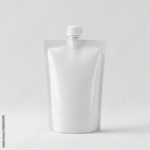 Blank White Stand-Up Pouch Packaging Mockup Perfect for Juice, Sauce, or Food Product Designs
