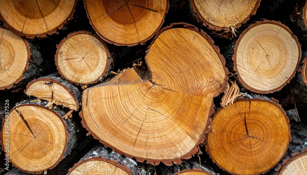 Fototapeta premium Wood cutting action forest location nature content outdoor environment close-up viewpoint timber concept