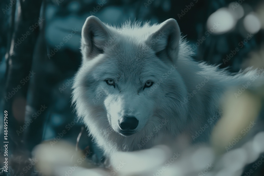 Obraz premium White wolf with piercing eyes looking directly into camera