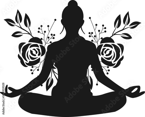 Floral Woman Meditating Silhoutte