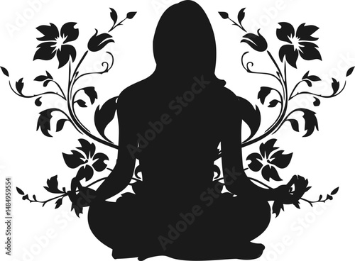 Floral Woman Meditating Silhoutte