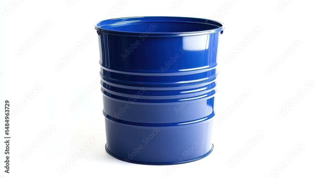 A vibrant blue metal drum, cylindrical, empty A vibrant blue metal drum, cylindrical, empty