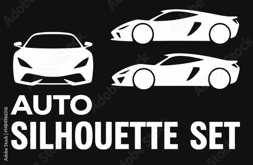 Set of super car silhouette with black background