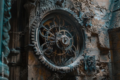 Ornate Clockwork Mechanism in Gothic Ruins Varient 3