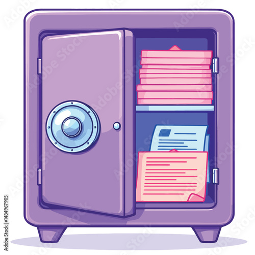 Vsai open safe box storing important financial documents and papers