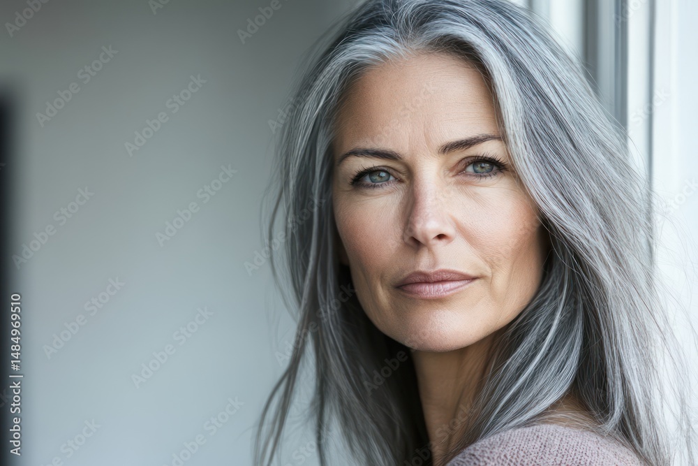 Fototapeta premium Regrown gray hair roots on aging woman