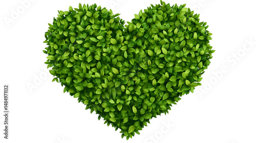 Heart-shaped cluster of vibrant green leaves isolated on transparent or white background. Generative ai