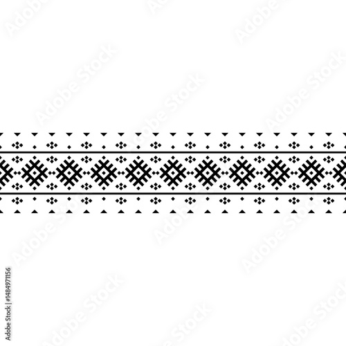 Stripe Ikat Aztec ethnic motive seamless pattern design in black and white color. Ethnic Illustration vector.