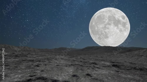 Gigantic Moon Over Desolate Landscape: A Night Scene Under the Celestial Glow