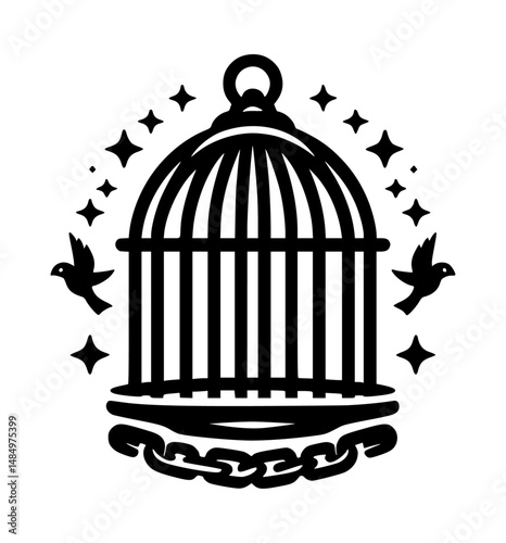 Simple Cage Icon Vector Logo Black Silhouette