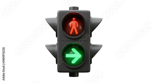 close up of a traffic light that lights up with a green arrow stock photo. ,isolated on white background, no text, ultra sharp detailed, 2d cute cartoon illustration