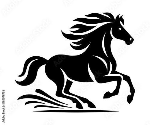Minimalist Galloping Horse Black and White Logo