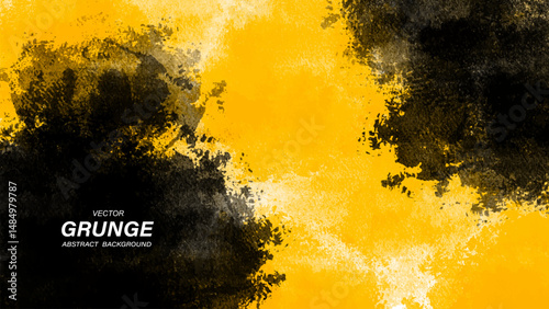 Yellow and black abstract grunge background with brushstroke textures