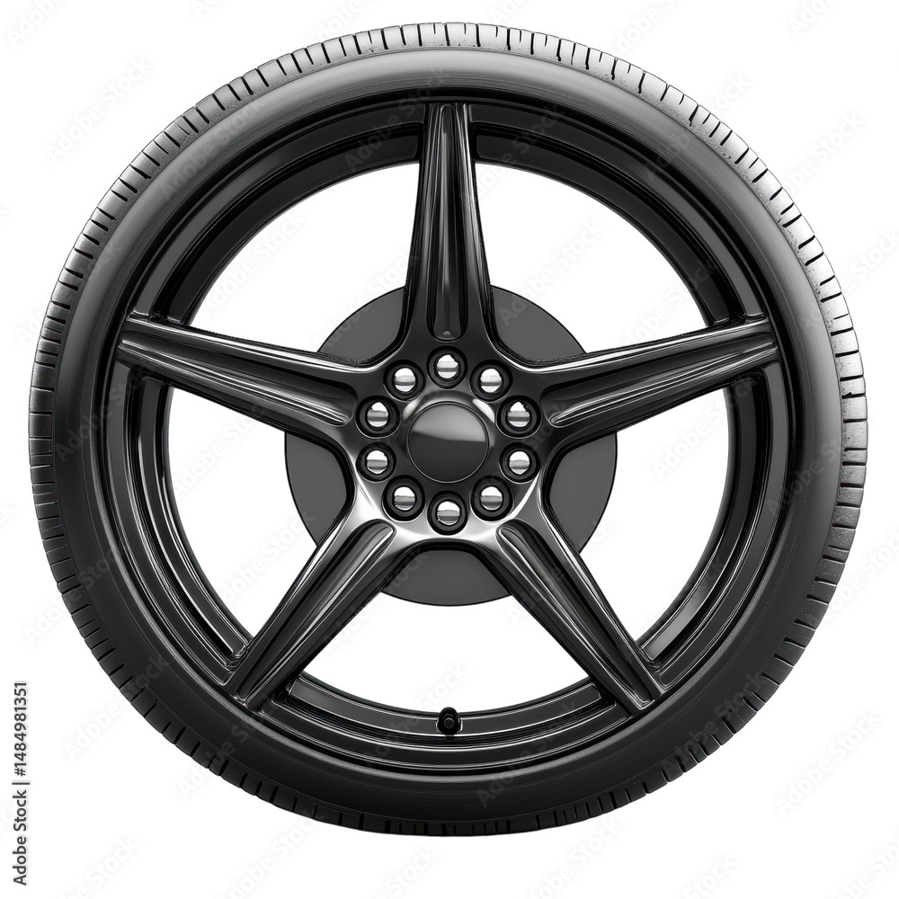 Obraz premium Sleek chrome car wheel embodying power and modern design against a stark on transparent background