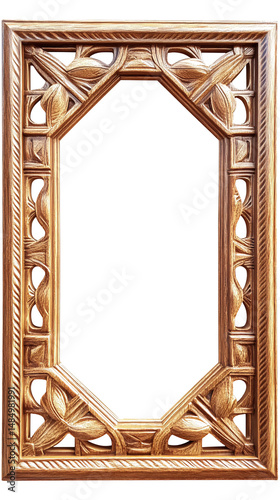 Ornate wooden mirror frame with intricate carvings isolated on transparent or white background. Generative ai