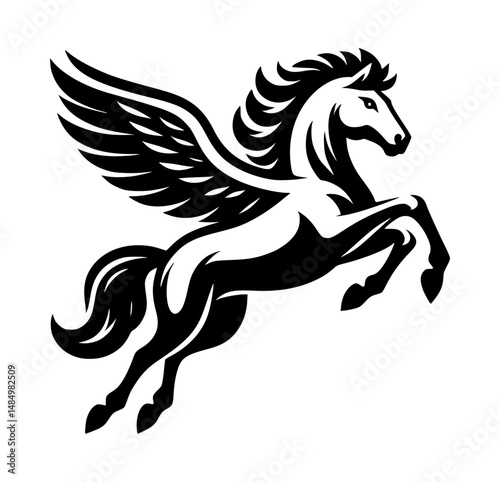 Stylized Flying Horse Logo Vector in Black on White Background