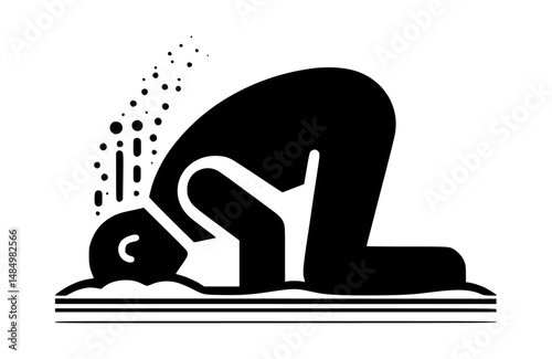 Man Burying Head in Sand Icon Logo Black Vector on White