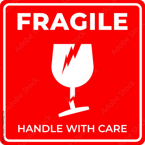 Red Fragile Icon with Broken Glass for Shipping and Packaging