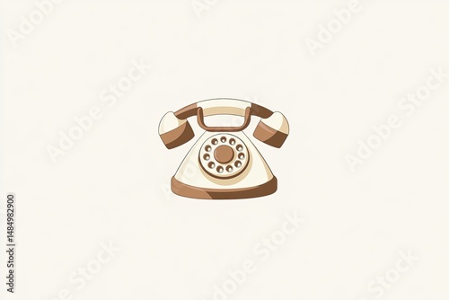 Vintage rotary phone icon.  A stylized illustration of a classic rotary phone in beige and brown tones.  It features a simple design, highlighting the phone's iconic dial