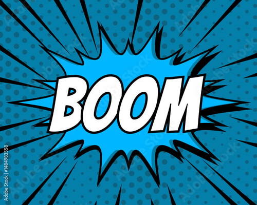 Abstract creative concept comic pop art style boom text with background design. Halftone book design with isolated dots pattern vector illustration.