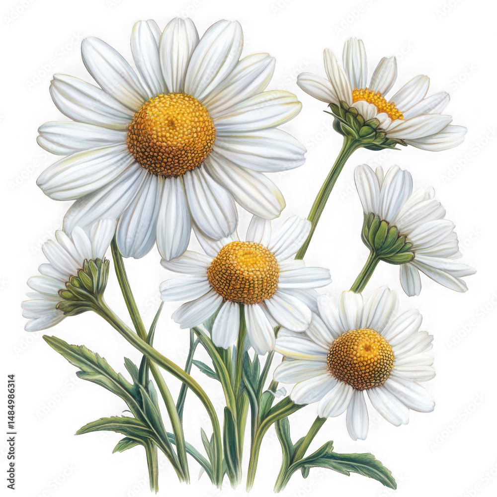 Fototapeta premium Daisy flower arrangement close up on white background on transparent background