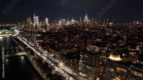 Wallpaper Mural Night Skyline Of New York Skyline At Manhattan In New York United States. Night City Landscape. Financial District. New York Skyline At New York United States. Highrise Buildings Scenery.  Torontodigital.ca