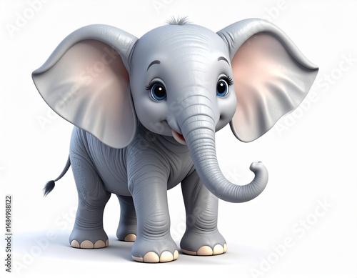 3D Cartoon Baby Elephant Isolated on White Background