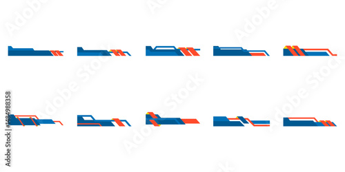 Set of modern business abstract geometric footer and header. Futuristic tech modern frame for business document. Vector isolated.