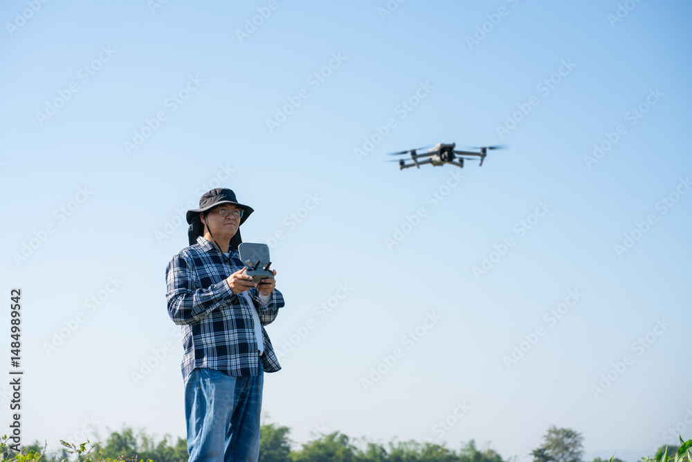 custom made wallpaper toronto digitalAgronomist Using Technology in Agricultural Corn Field. Drone flying over green corn fields.