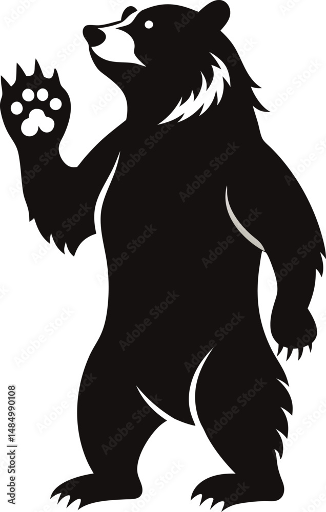 Naklejka premium Black Bear Silhouette Waving Hello