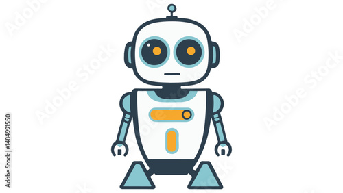 not happy robot staring at left simple illustration in vector