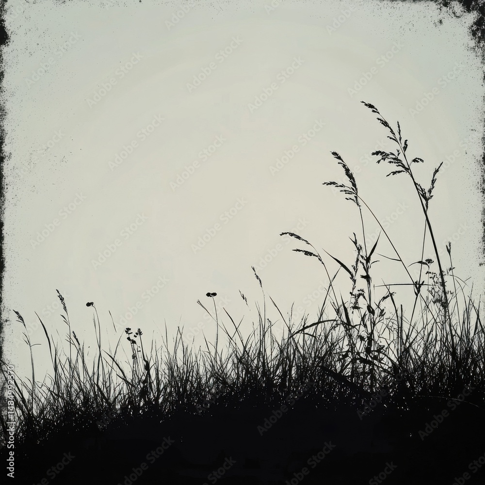 Obraz premium Serene Black and White Grassland Landscape