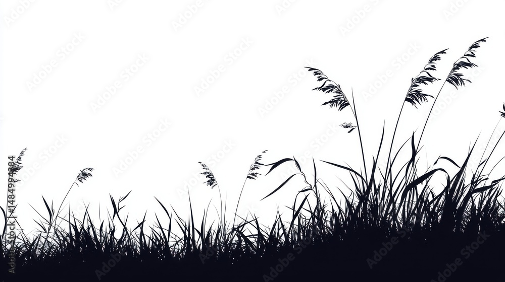 Fototapeta premium Silhouette of Tall Grasses Against White Background