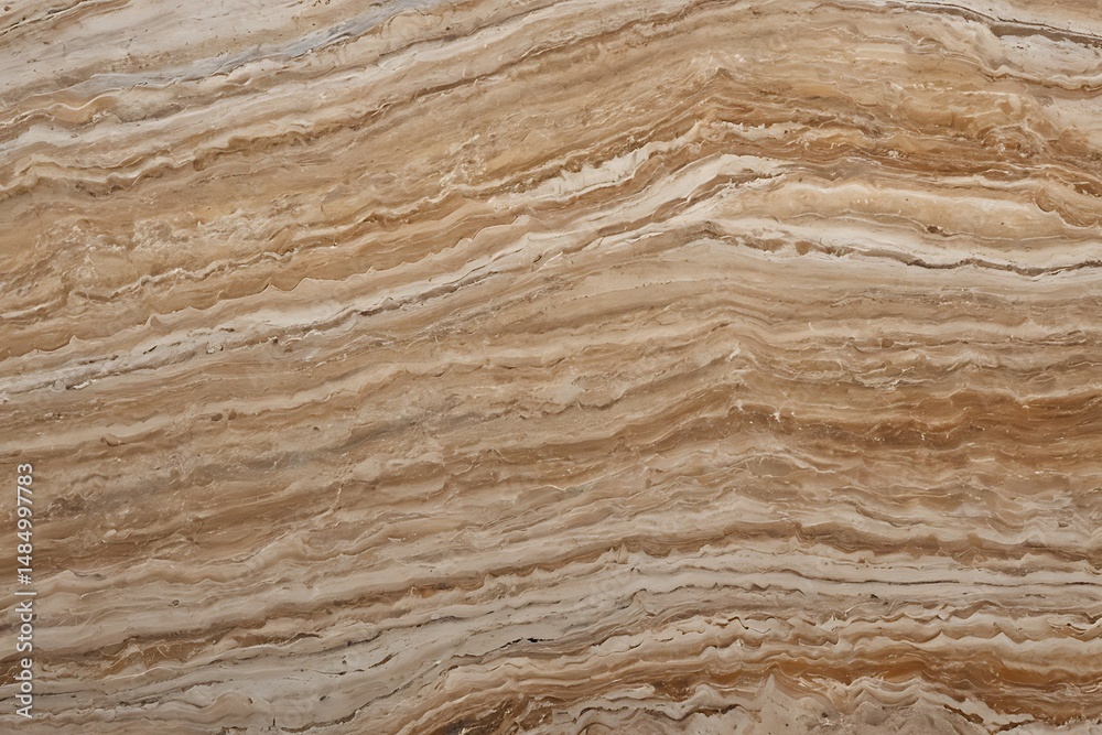 Naklejka premium Detailed Brown Travertine Stone Surface with Wavy Veins - Natural Rock Texture for Interior Design and Architecture Projects 