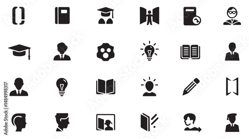 Collection of Educational Symbols & Icons Set . black silhouette on white background