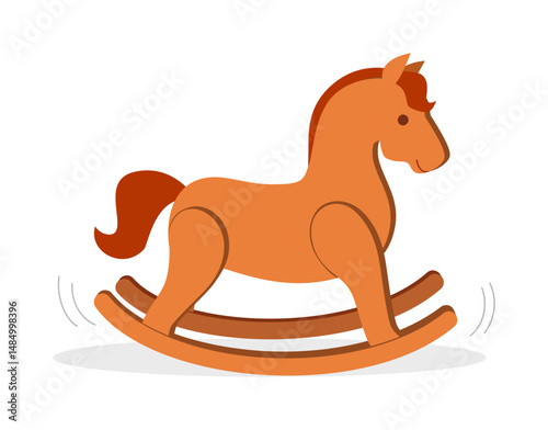 Illustration of a Brown Rocking Horse Toy on a White Background with Simple Style