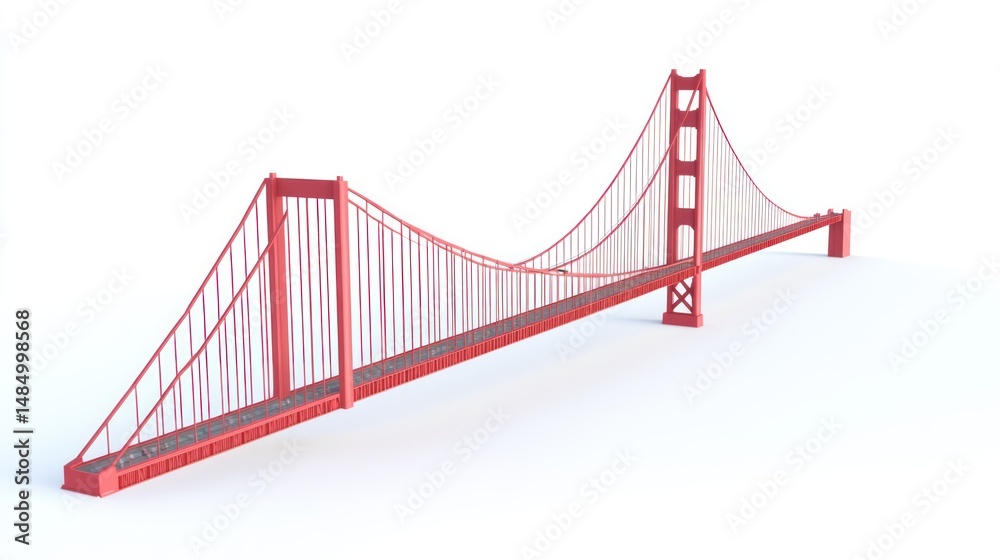 Fototapeta premium Red Golden Gate Bridge model on white, famous California landmark.